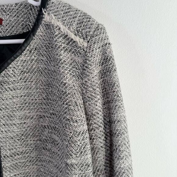 Comptoir Des Cotonniers Reine Black White Tweed Faux Leather Blazer Jacket 44 XL - Picture 8 of 13